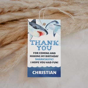 Shark Birthday Favor Tags EDITABLE, Printable Shark Birthday Thank You Sticker, Under The Sea Gift Tag,  Thank You Labels, Goodie Bag Tag