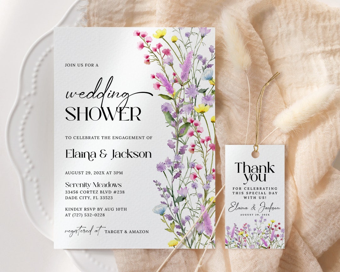 Wildflower Wedding Shower Invitation EDITABLE, Boho Floral Couple ...