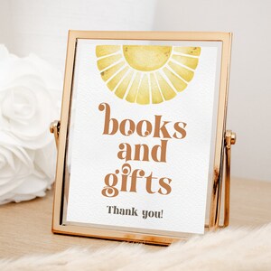 Sunshine Bücher und Geschenke Zeichen, Boho Sonne Babyparty Zeichen, Sonnenschein-Baby-Dusche-Dekor, kleiner Sonnenstrahl, INSTANT DOWNLOAD RES03