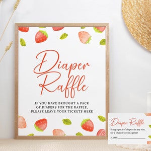 Erdbeer-Windel-Verlosungsschild und Tickets, Beeren-Süß-Babyparty-Spiel-Zeichen, rote Beeren-Süße Baby-Dusche-Dekor, SOFORTIGER DOWNLOAD SB11