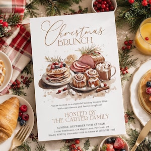 Christmas Brunch Invitation Template, Editable Holiday Brunch Invite, Christmas Breakfast Party, Friendsmas Invitation, Digital Download