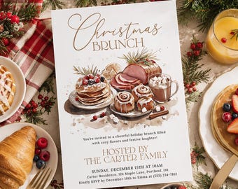 Christmas Brunch Invitation Template, Editable Holiday Brunch Invite, Christmas Breakfast Party, Friendsmas Invitation, Digital Download