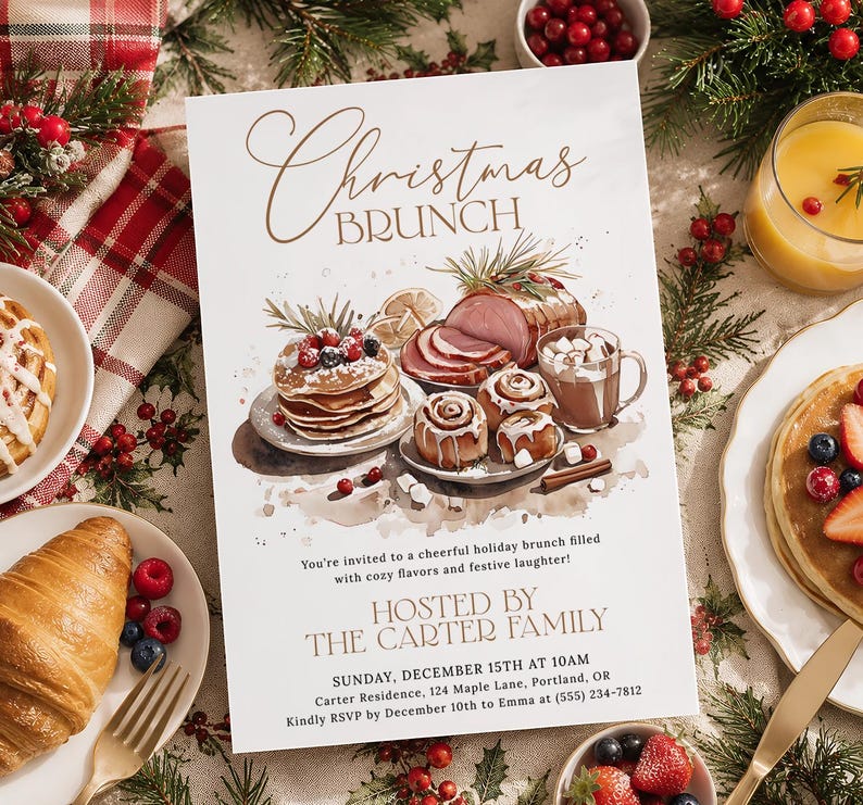 Christmas Brunch Invitation Template, Editable Holiday Brunch Invite, Christmas Breakfast Party, Friendsmas Invitation, Digital Download