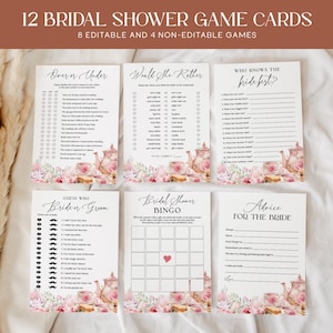 Pacote de jogos para chá de panela com tema floral EDITÁVEL, 12 jogos para chá da tarde para imprimir, atividades para chá da tarde AT28