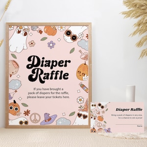 Diaper Raffle Pink Halloween Sign, Little Boo Baby Shower Diaper Raffle Cards Printable, Cute Ghost Baby Shower Decor, INSTANT DOWNLOAD SH13