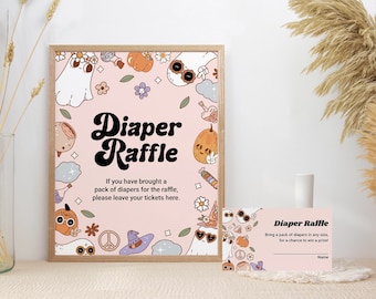 Windel-Verlosung Rosa Halloween Zeichen, Little Boo Baby Shower Windel Karten bedruckbar, niedlicher Geist-Baby-Dusche-Dekor, SOFORTIGER DOWNLOAD SH13