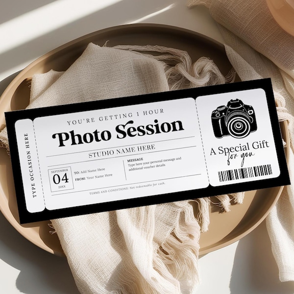 Certificado de regalo para sesión de fotos (editorial), tarjeta de regalo para fotografía imprimible, vale de regalo para fotografía, boleto para sesión de fotos, cupón para foto familiar.