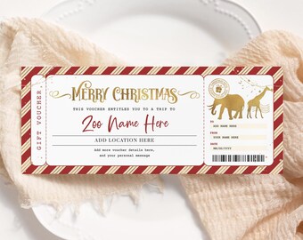 Zoo Christmas Ticket EDITABLE, Zoo Gift Certificate, Printable Safari Christmas Ticket, Surprise Trip to The Zoo, Holiday Gift Card