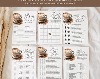 Coffee Baby Shower Games Bundle, A Baby is Brewing Baby Shower Game Cards, Coffee Bean Baby Shower Activities, Editable Printable LB14