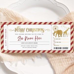 Zoo-Weihnachtsticket EDITIERBAR, Zoo-Zertifikat zum Ausdrucken, Überraschungsausflug in den Zoo, Safari-Tierausflug-Geschenkgutschein, Weihnachtsgeschenkkarte