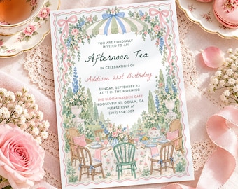 Afternoon Tea Birthday Invitation Template, Editable Garden Tea Party Invite, Floral High Tea Printable, Vintage Tea Party Digital Download
