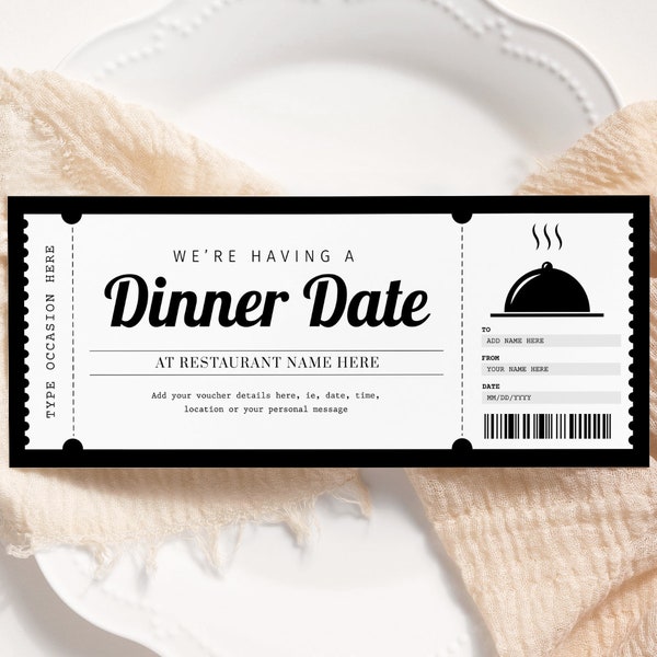 Abendessen Datum Geschenkgutschein EDITIERBAR, Abendessen Reservierung Ticket, Abendessen Datum Gutschein, Abendessen Geschenkkarte, druckbare Date Night Zertifikat