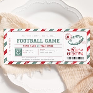 Fußballspiel-Weihnachtsticket EDITIERBAR, Überraschungsfussballgeschenkgutschein druckbar, Spielticket-Gutschein, Weihnachtssportgeschenkkarte