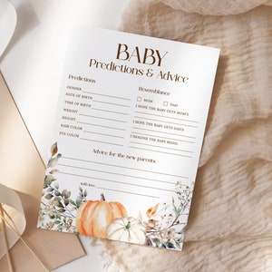 Herfst baby voorspellingen en advieskaart, herfst pompoen babyshower, herfst bloemen babyshower, advies voor nieuwe ouders, INSTANT DOWNLOAD FA16