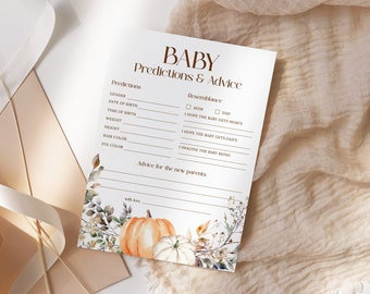 Tarjeta con predicciones y consejos para bebés de otoño, Baby Shower de calabaza otoñal, Baby Shower floral otoñal, Consejos para nuevos padres, DESCARGA INSTANTÁNEA FA16