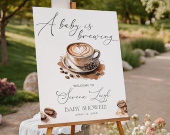 Coffee Baby Shower Welcome Sign EDITABLE, A Baby is Brewing Baby Shower Welcome Poster, Coffee Themed Baby Shower Sign Decor LB14
