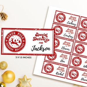 Etiquetas de entrega especial de Papá Noel EDITABLES, Etiqueta de regalo de Navidad imprimible, Etiqueta de regalo de correo aéreo del Polo Norte, Etiqueta de entrega de elfo, Etiqueta de regalo de Papá Noel