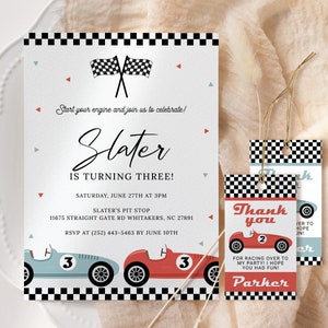Vintage Race Car Birthday Invitation EDITABLE, Two Fast Party Invitation Printable, Racing Birthday Invite, Race Car Party, Any Age