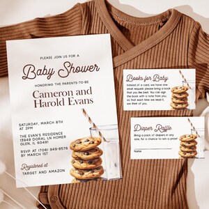 Melk en koekjes baby shower uitnodiging set BEWERKBAAR, cookie thema baby shower uitnodiging bundel afdrukbaar, cookie babyshower party MC42