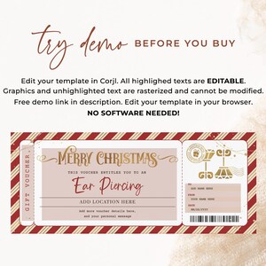 Ear Piercing Christmas Certificate EDITABLE, Ear Pierced Gift Card, Printable Piercing Coupon, Holiday Surprise, Christmas Voucher image 4