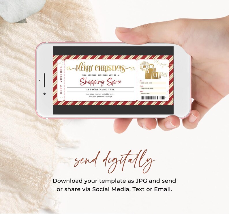 Shopping Spree Christmas Voucher EDITABLE, Shopping Day Gift Certificate Template, Holiday Surprise Ticket, Printable Shopping Spree Coupon image 3