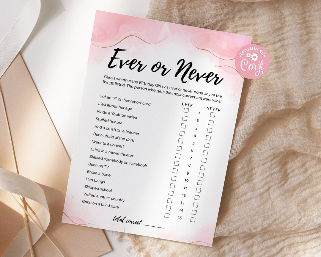 Ever or Never Game Editable Never Have I Ever Game Card - Etsy