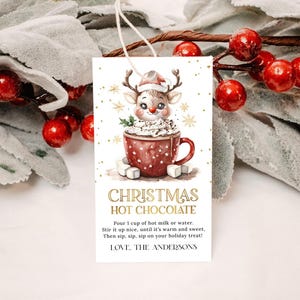 Christmas Hot Chocolate Reindeer Gift Tag EDITABLE, Christmas Hot Cocoa Gift Tag Printable, Holiday Hot Cocoa Mix Tags, Hot Cocoa Bomb Label