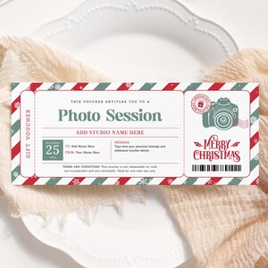 Certificat de Noël pour séance photo MODIFIABLE, carte-cadeau de Noël photographie, chèque-cadeau de Noël imprimable, bon de séance photo