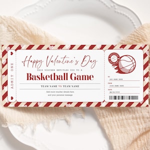 Basketball Spiel Valentines Ticket EDITIERBAR, Überraschungsbasketball-Geschenkgutschein zum Ausdrucken, Sportgutschein, Basketball-Kartenvorlage