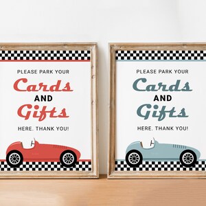 Racing Karten und Geschenke Schild, druckbares Rennauto Geburtstagsfeier Dekor, Racing Geburtstagsparty Schild, zwei schnelle Geburtstag, SOFORTIGER DOWNLOAD