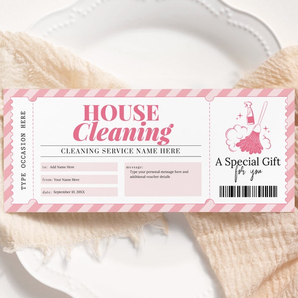 House Cleaning Gift Certificate EDITABLE, Cleaning Voucher Printable, Cleaning Services, Coupon for Clean Home, House Keeping, Any Occasion