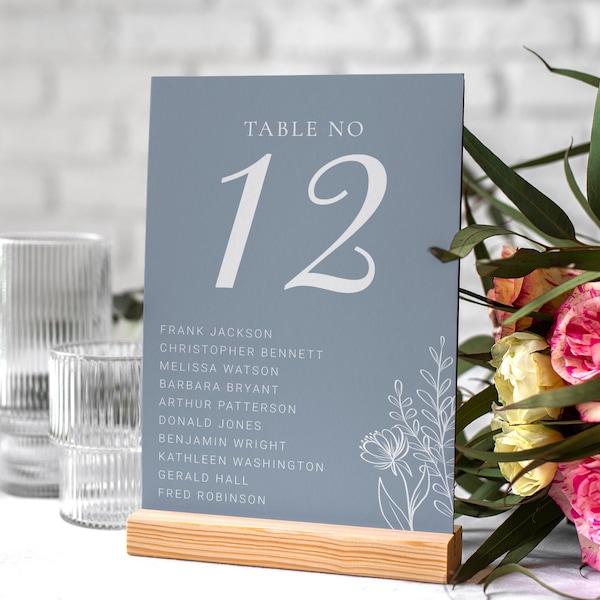 Dusty Blue Wedding Table Number EDITABLE, Powder Blue Seating Cards Printable, Modern Dining Table Numbers, Minimalist Table Cards Template