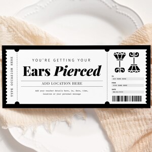 Ohr Piercing Geschenkgutschein EDITIERBAR, Ohr Piercing Geschenkgutschein Printable, Piercing Coupon, Teen Tochter Geschenkidee, jeden Anlass