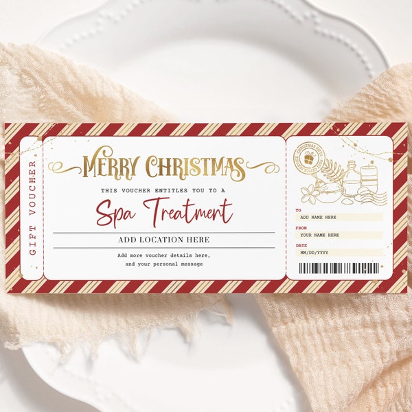 Spa Treatment Christmas Gift EDITABLE, Massage Voucher Printable, Christmas Spa Invitation, Spa Day Certificate, Spa Gift Coupon, Spa Ticket