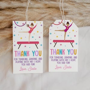 Gymnastics Party Favor Tag EDITABLE, Girl Gymnastics Birthday Thank You Tags Printable, Jump Tumble & Play, Thank You For Coming Gift Label