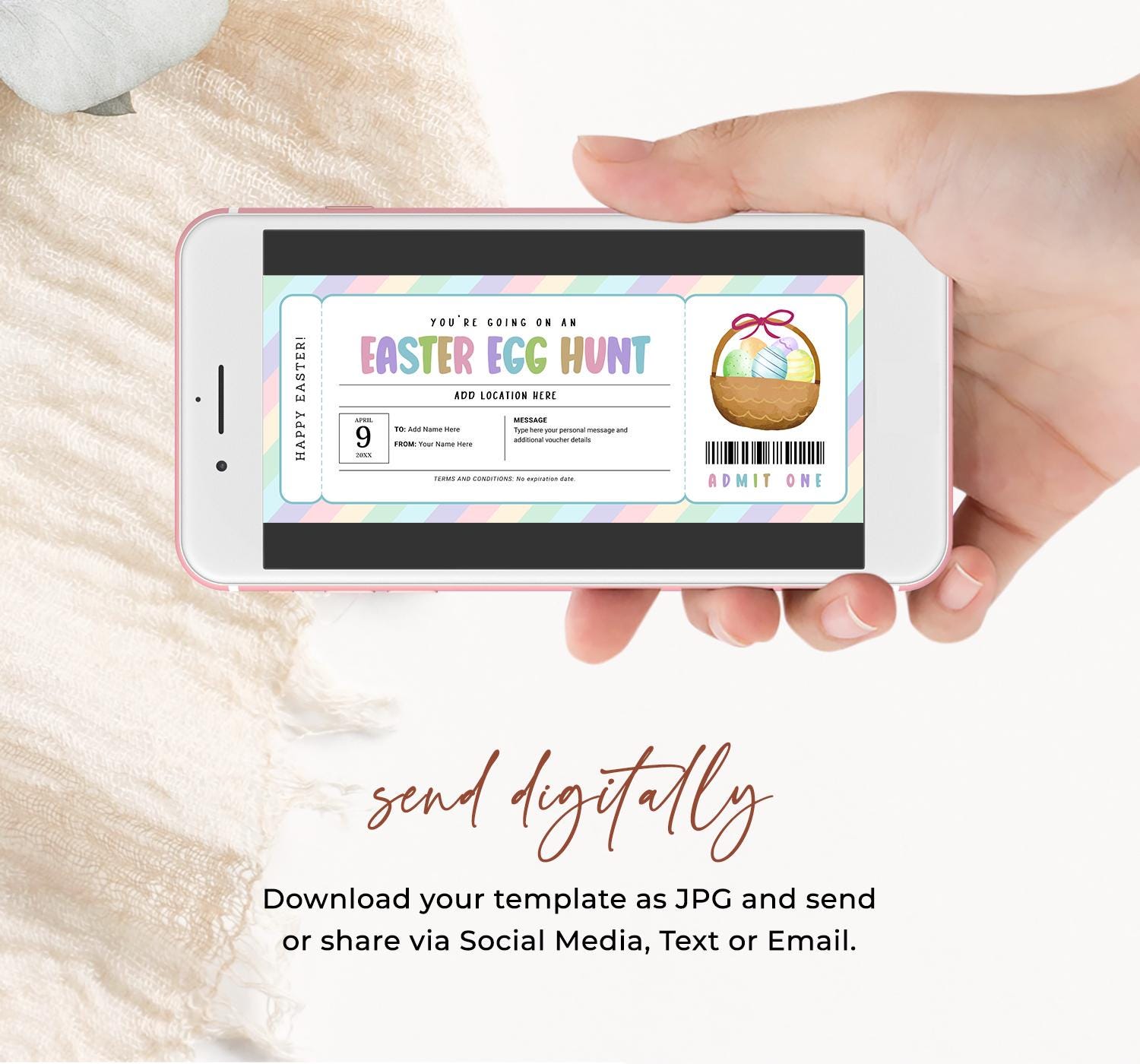 Easter Egg Hunt Ticket Template, Editable Easter Egg Hunt Invitation ...