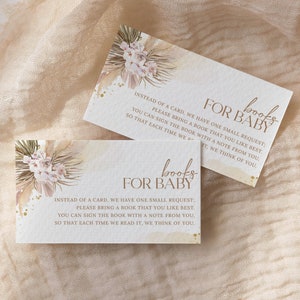 Boho Pampas Bücher für Baby Karte EDITIERBAR, Pampas Grass Baby Shower Buch Anfrage einfügen druckbar, bringen eine Buchkarte, tropische Wüste