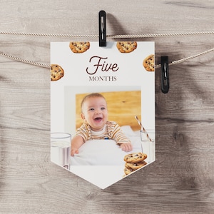 Milk and Cookies Birthday Monthly Photo Banner EDITABLE, Milk and Cookies First Birthday, Printable Cookie Birthday Milestone Banner MC42