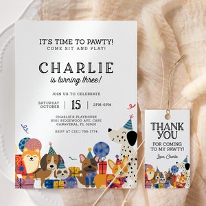 Dog Birthday Invitation EDITABLE, Pawty Party Invite Printable, Puppy Party Invitation, Dog Theme Birthday Invite, Lets Pawty Invite LP08