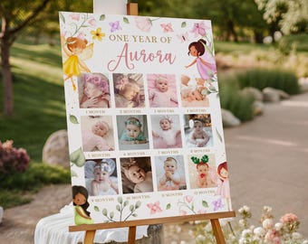 Fairy First Birthday Milestone Sign EDITABLE, Fairy Photo Collage Sign, Baby First Year Poster, Fairy 1st Birthday Milestone Board FM11