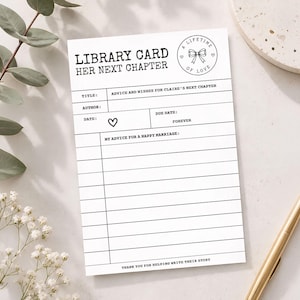 Vintage Library Card Advice & Wishes For The Bride, Editable Bridal Shower Activity, Literary Wedding Printable, Her Next Chapter Template