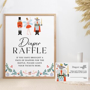 Placa de chá de bebê com tema quebra-nozes, rifa de fraldas, placa de jogo de chá de bebê de Natal para imprimir, chá de bebê de inverno, cartão de rifa, DOWNLOAD INSTANTÂNEO NT07