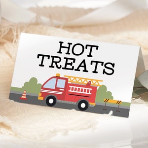 Firetruck Birthday Food Labels EDITABLE, Fire Fighter Birthday Place Cards, Fireman Party Food Tent Card, Folded Buffet Labels