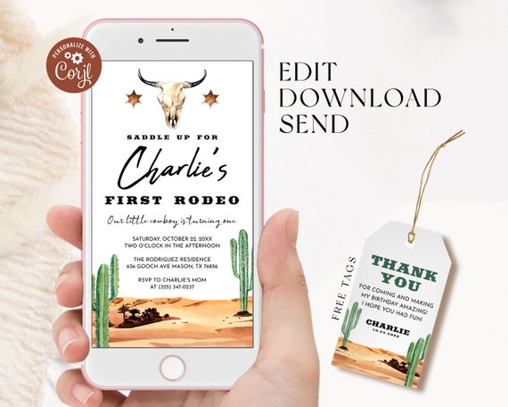 First Rodeo Birthday Digital Invitation Editable, Cowboy Birthday Text Invite, Wild West Birthday, Country Western Invite, INSTANT DOWNLOAD Il_570xn