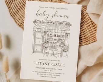 Paris Cafe Baby Shower Invitation, Editable Parisian Cafe Baby Shower Invitation, Paris Theme Baby Shower Invite, French Bakery Party PC16