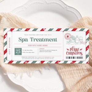 Spa Day Weihnachtsgeschenkgutschein EDITIERBAR, Massage Gutschein druckbar, Weihnachts Spa Einladung, Wellness, Spa Trip Ticket, Spa Day Gutscheine