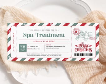 Spa Day Christmas Gift Certificate EDITABLE, Massage Voucher Printable, Christmas Spa Invitation, Wellness, Spa Trip Ticket, Spa Day Coupons