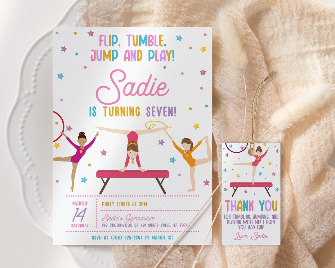Gymnastics Birthday Invitation EDITABLE, Printable Gymnastics Party ...