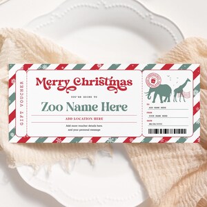 Zoo Christmas Ticket EDITIERBAR, Zoo-Gutschein, Überraschungsausflug in den Zoo, Safari-Tier-Reise-Geschenkgutschein, Zoo-Zertifikat, Weihnachtsgeschenkkarte