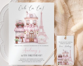 Coquette Paris Birthday Invitation EDITABLE, Parisian Pink Cafe Birthday Invitation, Paris Themed Birthday Party Invite, French Cafe CP14